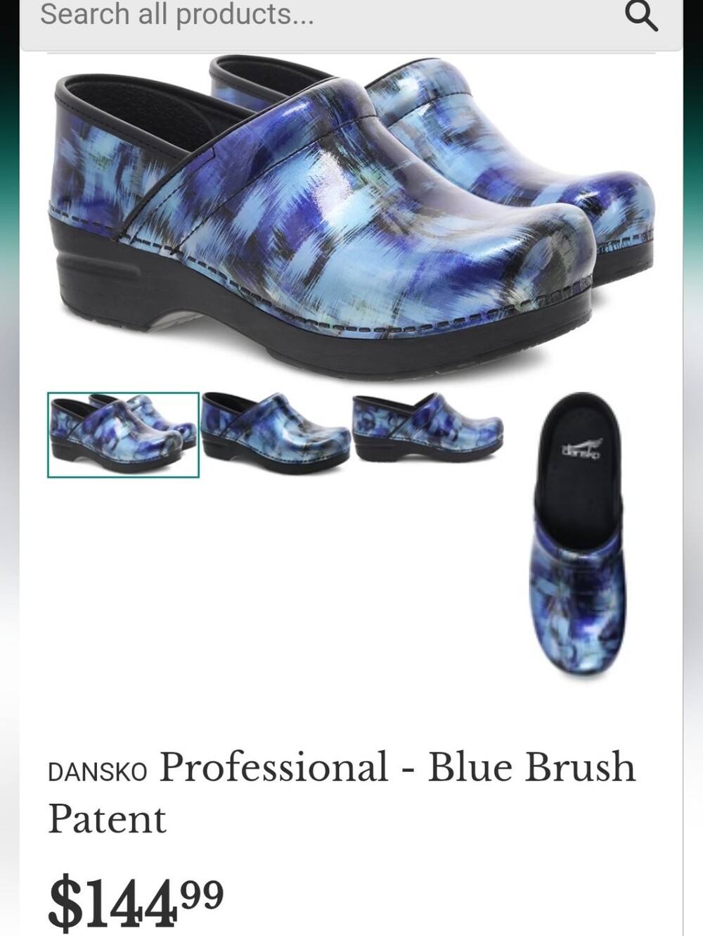 Dansko Professional Patent Clog in Blue Brush Patent